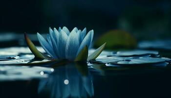 uma lindo lótus flor flutua em a tranquilo lagoa água gerado de ai foto