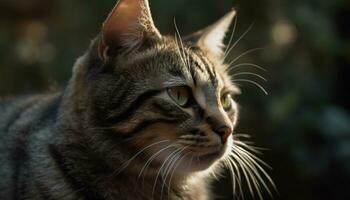 fofa gatinho sentado ao ar livre, encarando com curiosidade às a Câmera gerado de ai foto