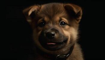 fofa cachorro sentado, olhando às Câmera, Preto fundo, brincalhão terrier gerado de ai foto