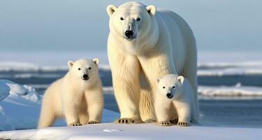 estimado ártico harmonia, deslumbrante polar Urso com brincalhão filhotes foto