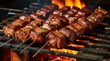 salgado shashlik cozinhou para perfeição em carvão foto