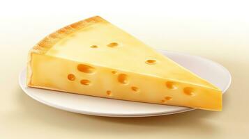 foto do uma ampla peça do queijo em uma branco placa. generativo ai