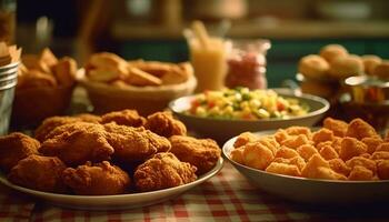 frescor e crocância do caseiro profundo frito gourmet aperitivos em mesa gerado de ai foto