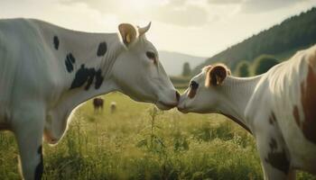 vacas pastar em verde prados, criando uma pitoresco rural cena gerado de ai foto