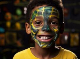 sorridente Rapazes dentro face pintura trazer alegria e felicidade ao ar livre gerado de ai foto