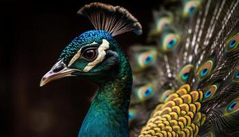 majestoso pavão monitores vibrante cores dentro natureza elegante retrato gerado de ai foto