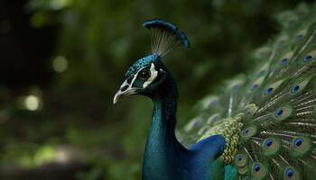 uma majestoso pavão monitores vibrante cores dentro Está natural habitat gerado de ai foto