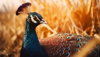 majestoso pavão monitores vibrante cores, elegância, e beleza dentro natureza gerado de ai foto