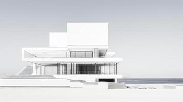 3d Renderização do moderno arquitetura em a cobertura com mar visualizar. generativo ai foto