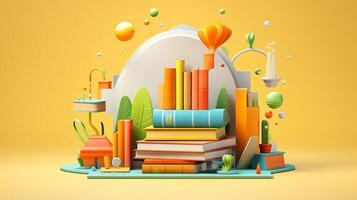 a minimalista objeto do uma pilha do livros, 3d Renderização foto