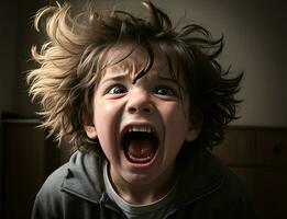 Bravo crianças dentro agonia gritando, fechar-se. mental saúde problemas foto