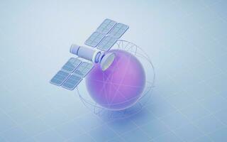 desenho animado planeta esfera com satélite, 3d Renderização. foto