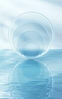 vidro geometria em a água superfície, 3d Renderização. foto