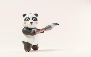 desenho animado panda e chinês retro tinta escovar, 3d Renderização. foto
