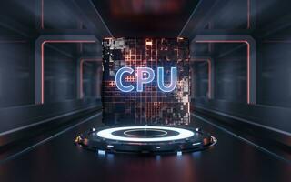 CPU cubo com tecnologia fundo, 3d Renderização. foto