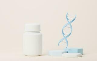 dna e farmacêutico conceito, 3d Renderização. foto