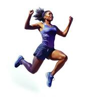 uma fêmea Esportes corredor pulando isolado foto
