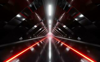Sombrio túnel com brilhando luz iluminado, 3d Renderização. foto