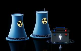nuclear poder estação e elétrico poder, 3d Renderização. foto