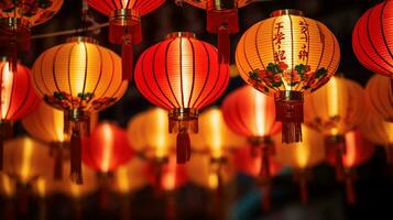 vermelho chinês lanterna dentro meio do outono festival.ai generativo foto