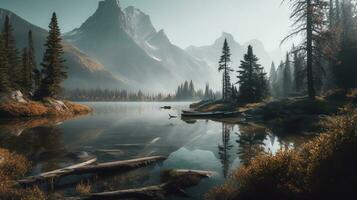 panorama do uma lago dentro banff nacional parque, alberta, Canadá. ai generativo foto