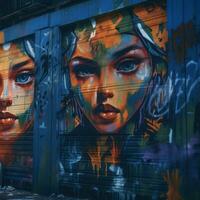 grafite arte em a lado do uma garagem porta generativo ai foto