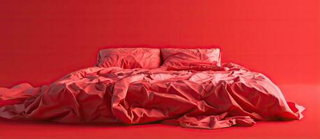 monocromático bagunçado cama dentro vermelho fundo foto