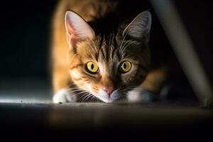 a laranja malhado gato com amarelo olhos olhando às a Câmera generativo ai foto