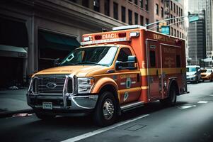 médico emergência ambulância carro em a rua foto