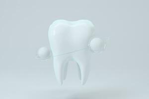 branco dente com protetora anel cercado, 3d Renderização. foto