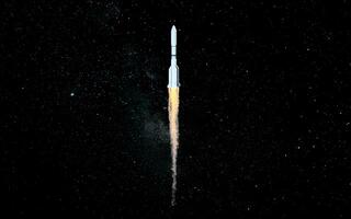 foguete dentro a espaço, 3d Renderização. foto