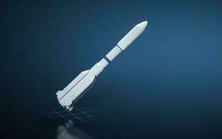 foguete com azul fundo, 3d Renderização. foto