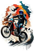 corrida motocross cavaleiro com tinta estilo digital pintura em esboço para camiseta impressão foto