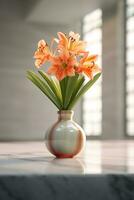 realista foto do uma tropical flor plantar dentro uma mármore vaso. com natural luz doença. ai gerado
