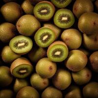 realista foto do uma grupo do kiwi frutas. topo Visão fruta cenário. ai gerado