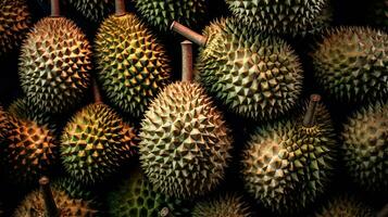 realista foto do uma grupo do durians. topo Visão fruta cenário. ai gerado