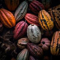 realista foto do uma grupo do cacau. topo Visão fruta cenário. ai gerado