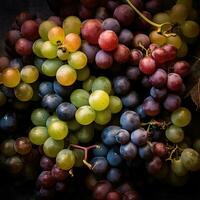 realista foto do diferente tipo do uvas. topo Visão fruta cenário. ai gerado