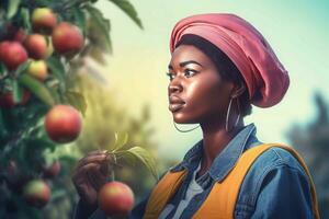 africano mulher jardim trabalhador. gerar ai foto