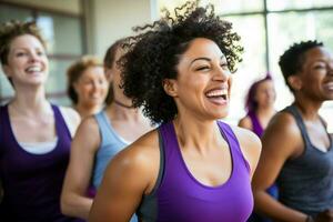 zumba classe rindo roupas. gerar ai foto