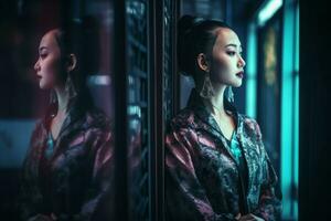 chinês mulher mostruário espelho. gerar ai foto