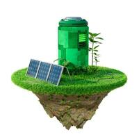 recarregável bateria com solar energia sobre verde Relva isolado em branco fundo. conceito do renovável e sustentável verde energia Produção foto