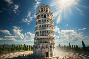 torre do pisa Como uma popular feriado destino dentro Itália em ensolarado dia ai generativo foto
