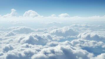aéreo Visão branco nuvens dentro céu. topo. Visão a partir de drone. aéreo pássaro olho. aéreo topo Visão cloudscape. céu fundo, generativo ai ilustração foto