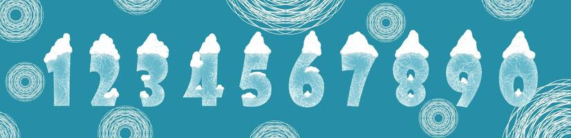 conjunto do números dentro inverno estilo com gelado rachaduras e neve cápsulas foto