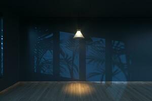 esvaziar quarto e sombras, madeira chão e teto lâmpada,3d Renderização. foto