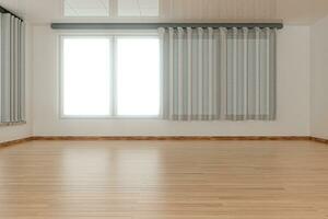 esvaziar quarto e de madeira chão com branco plano de fundo,3d Renderização. foto