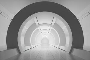 branco ficção científica túnel, esvaziar volta sala, 3d Renderização. foto