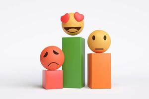 emocional emoji nível em branco fundo. conceito do saúde ou serviço avaliação, cliente comentários relatório e satisfação enquete. foto