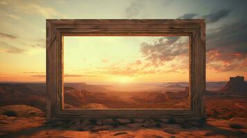 vintage quadro, Armação dentro a deserto às pôr do sol foto